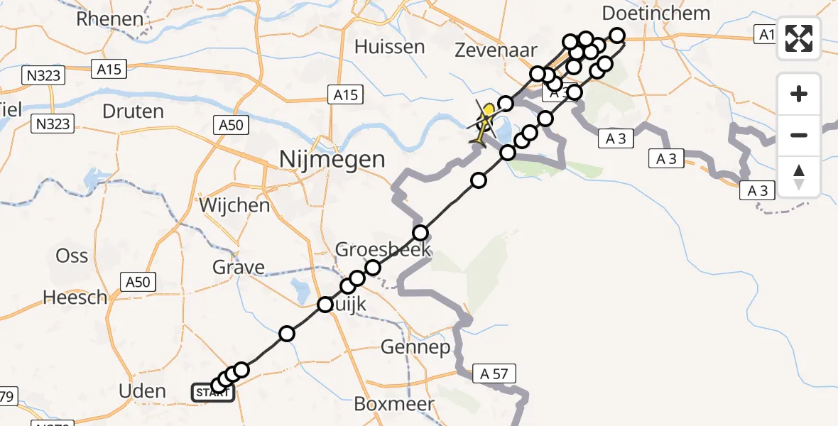 Routekaart van de vlucht: Lifeliner 3 naar Pannerden