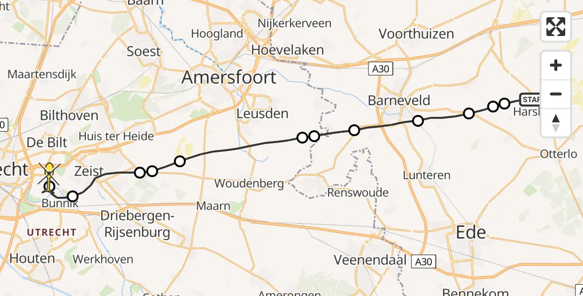 Routekaart van de vlucht: Lifeliner 3 naar Universitair Medisch Centrum Utrecht