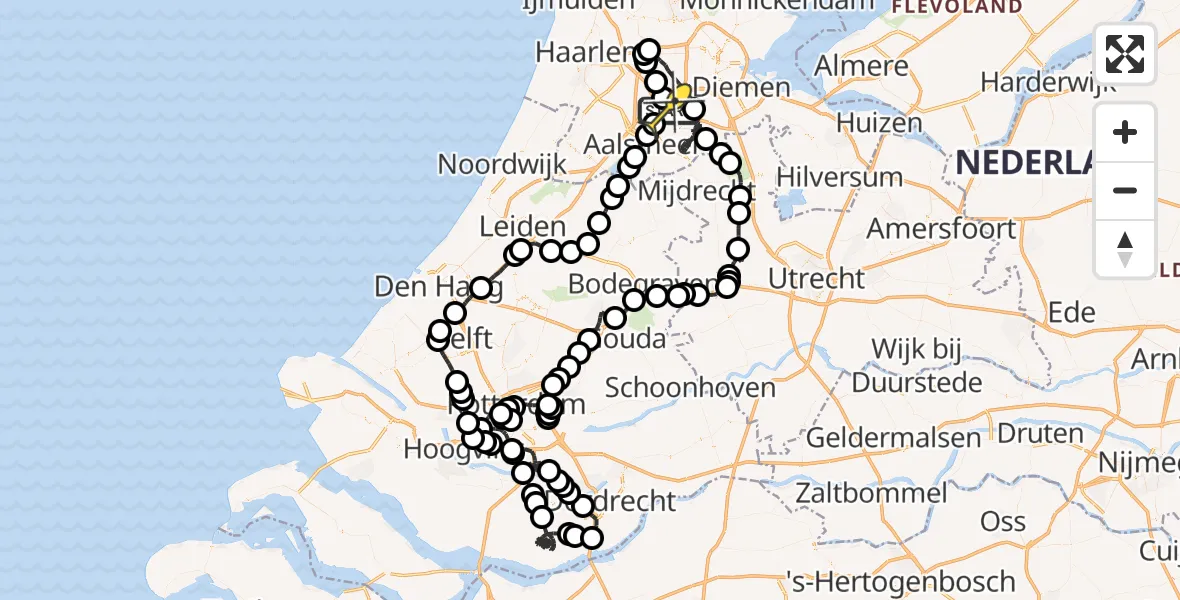 Routekaart van de vlucht: Politieheli naar Schiphol