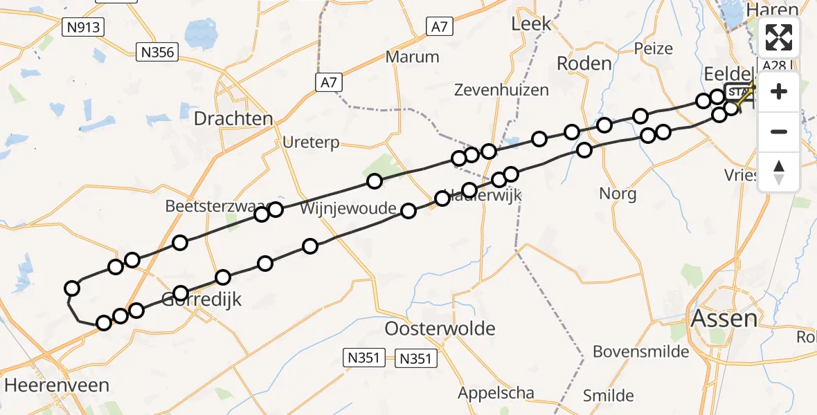 Routekaart van de vlucht: Lifeliner 4 naar Groningen Airport Eelde