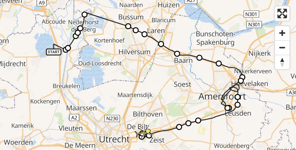 Routekaart van de vlucht: Politiehelikopter naar De Bilt