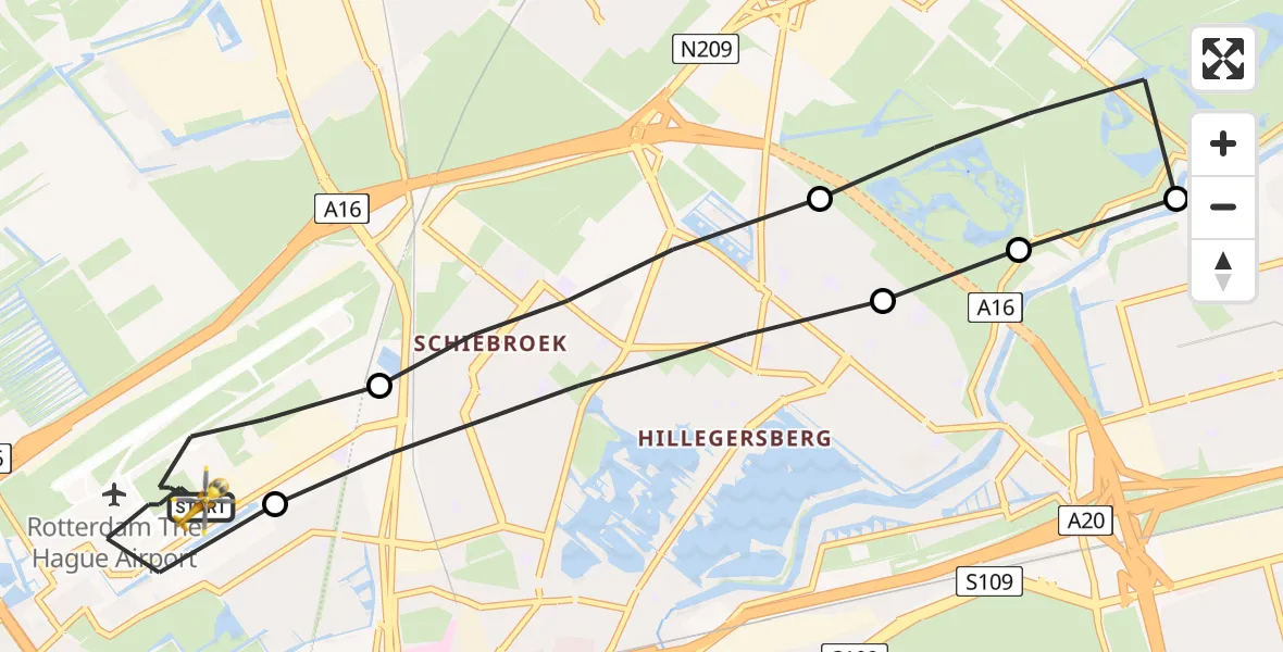 Vluchtroute Traumahelikopter Rotterdam The Hague Airport - Rotterdam The Hague Airport, 30 mei 2023, 18:46