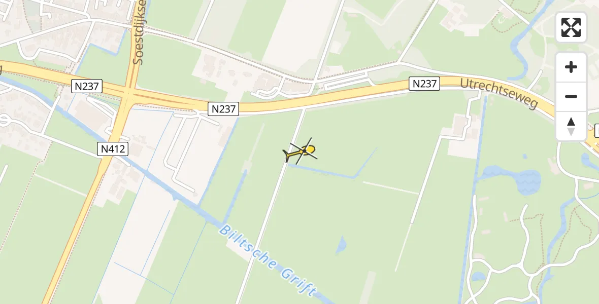 Routekaart van de vlucht: Politiehelikopter naar De Bilt