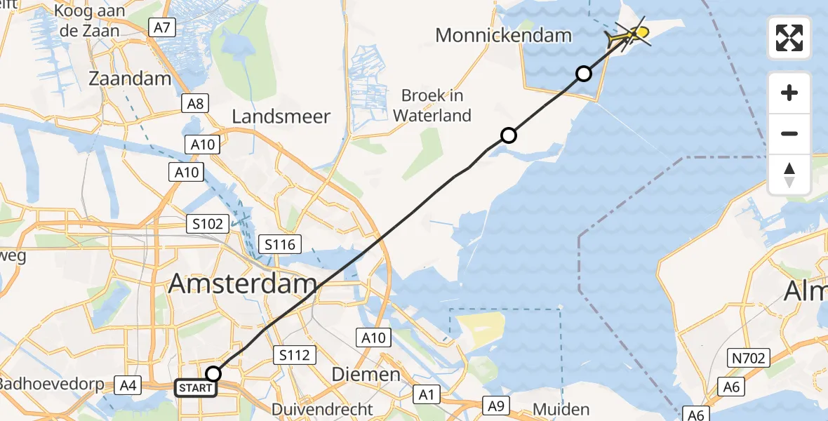 Routekaart van de vlucht: Lifeliner 1 naar Marken