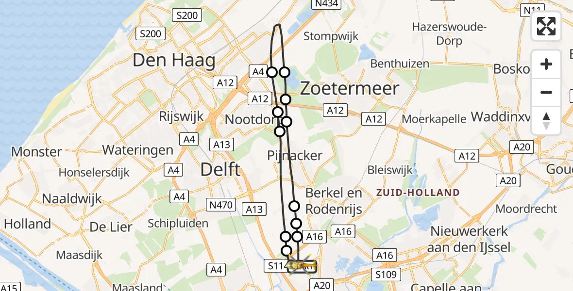 Vluchtroute Traumahelikopter Rotterdam The Hague Airport - Rotterdam The Hague Airport, 30 mei 2023, 19:57