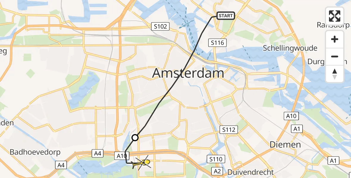 Routekaart van de vlucht: Lifeliner 1 naar VU Medisch Centrum Amsterdam