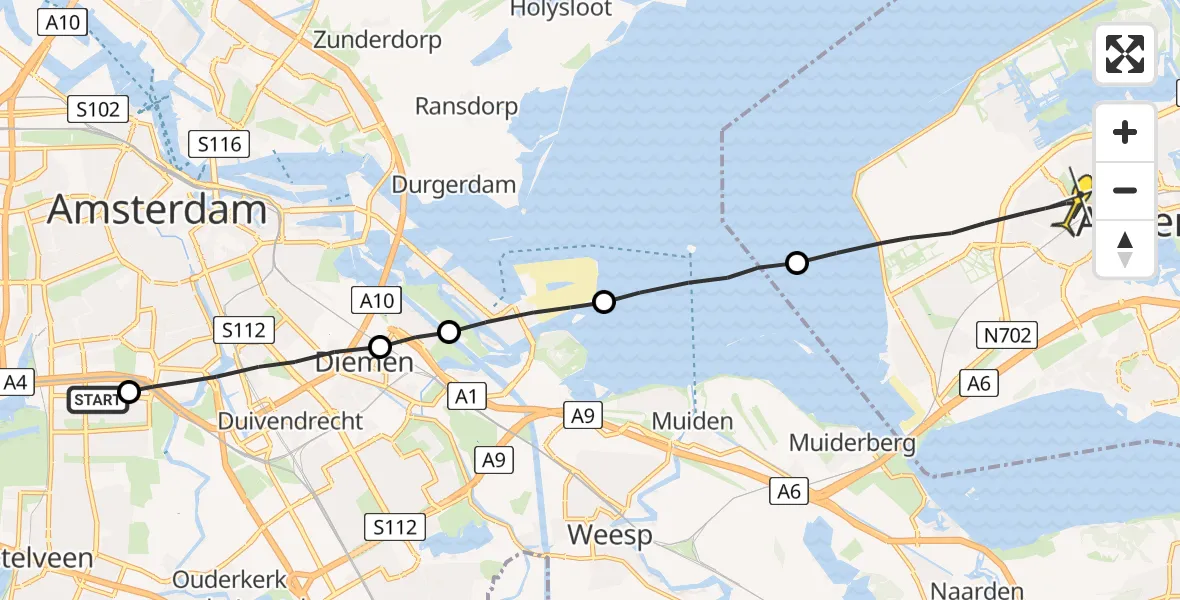 Routekaart van de vlucht: Lifeliner 1 naar Almere