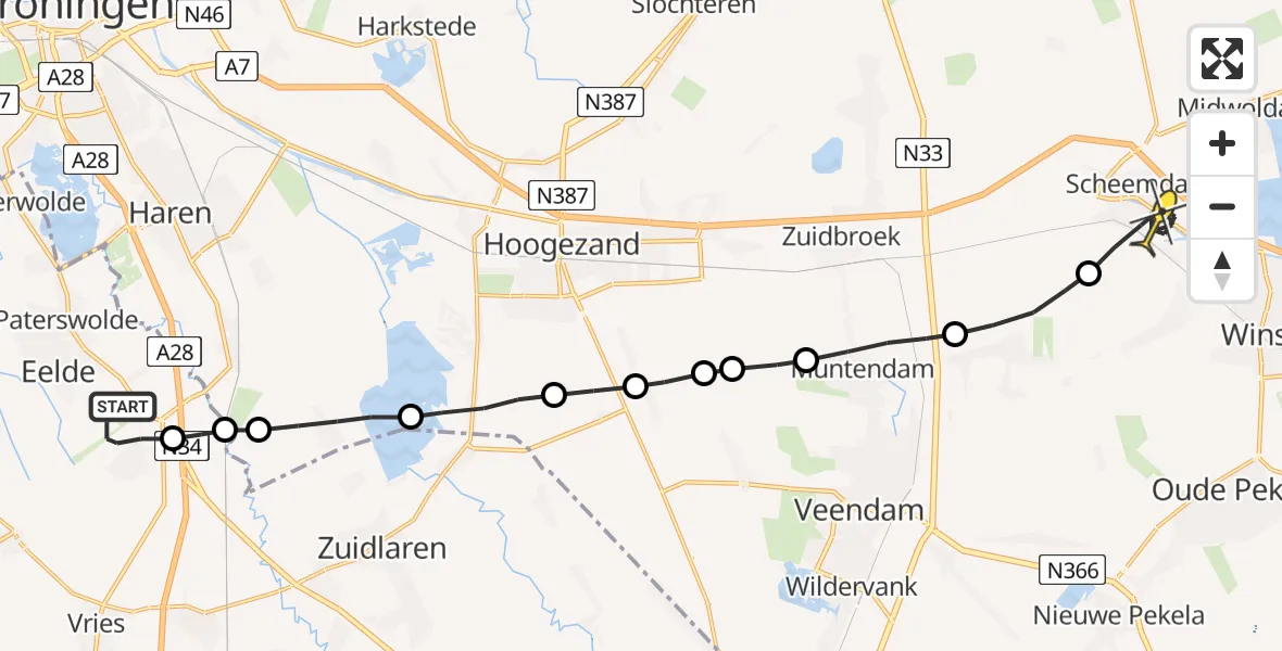 Routekaart van de vlucht: Lifeliner 4 naar Scheemda