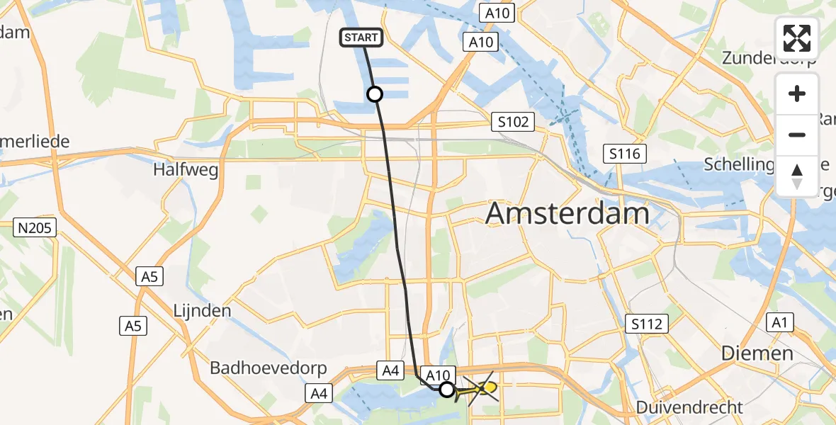 Routekaart van de vlucht: Lifeliner 1 naar VU Medisch Centrum Amsterdam