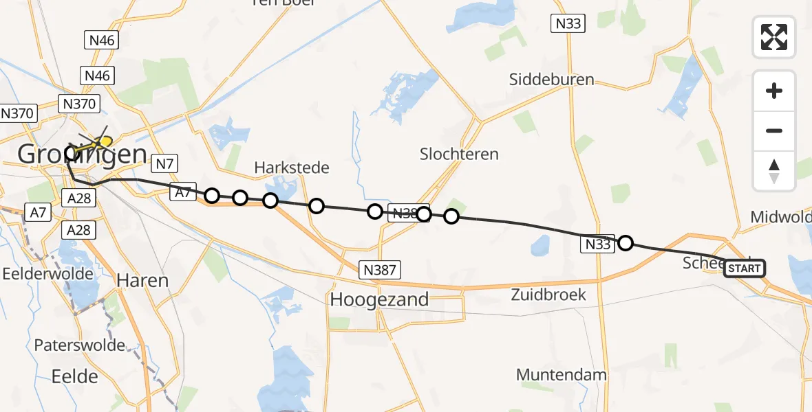 Routekaart van de vlucht: Lifeliner 4 naar Universitair Medisch Centrum Groningen