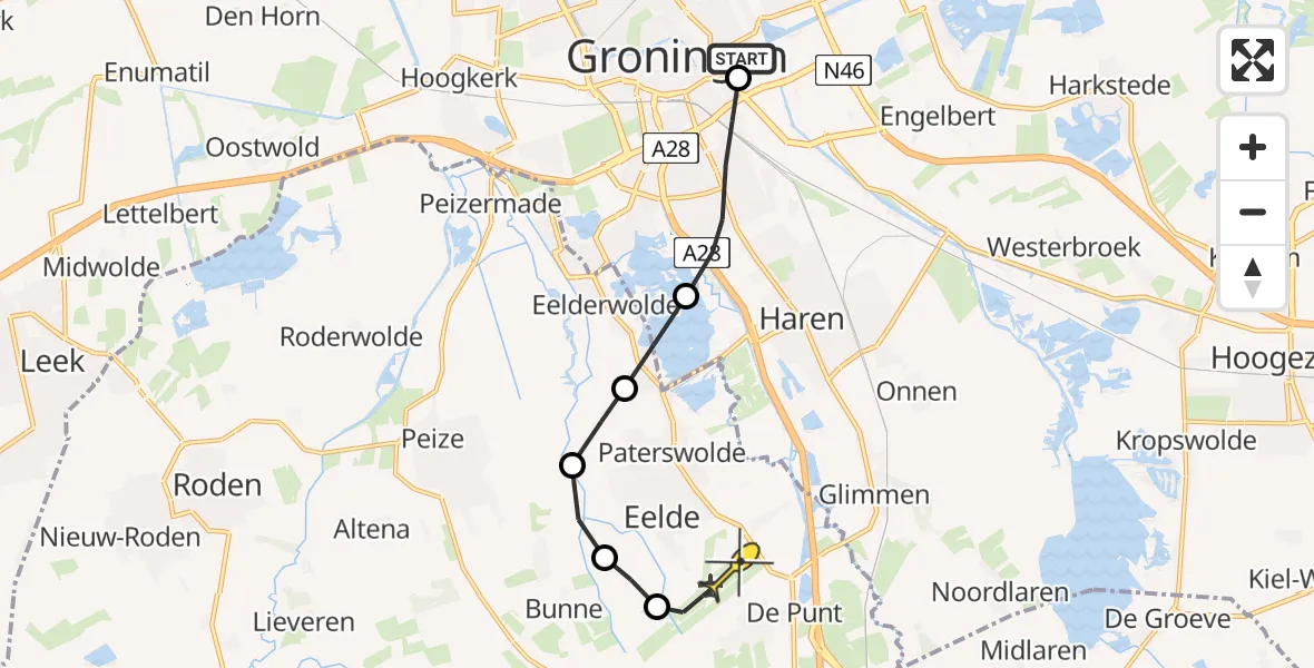 Routekaart van de vlucht: Lifeliner 4 naar Groningen Airport Eelde