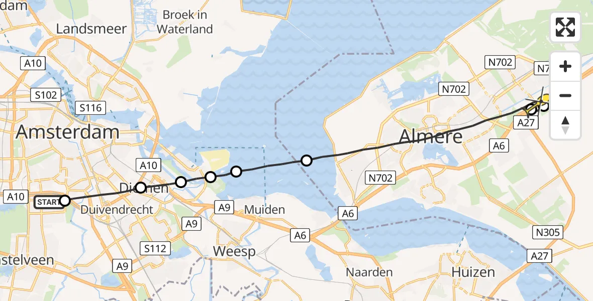 Routekaart van de vlucht: Lifeliner 1 naar Almere