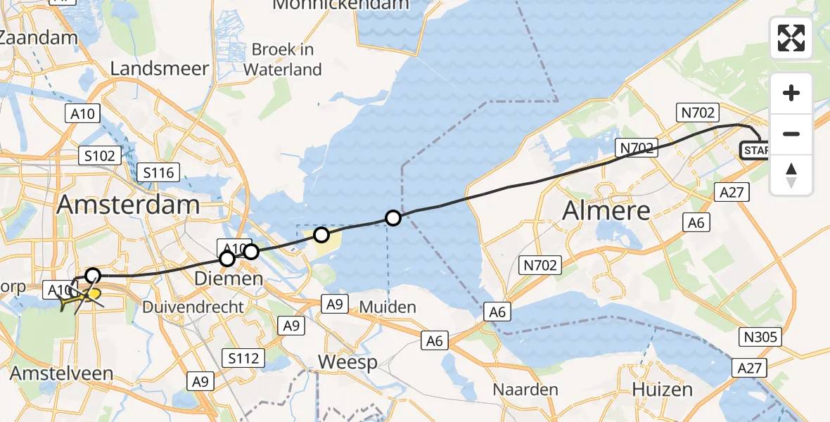 Routekaart van de vlucht: Lifeliner 1 naar VU Medisch Centrum Amsterdam