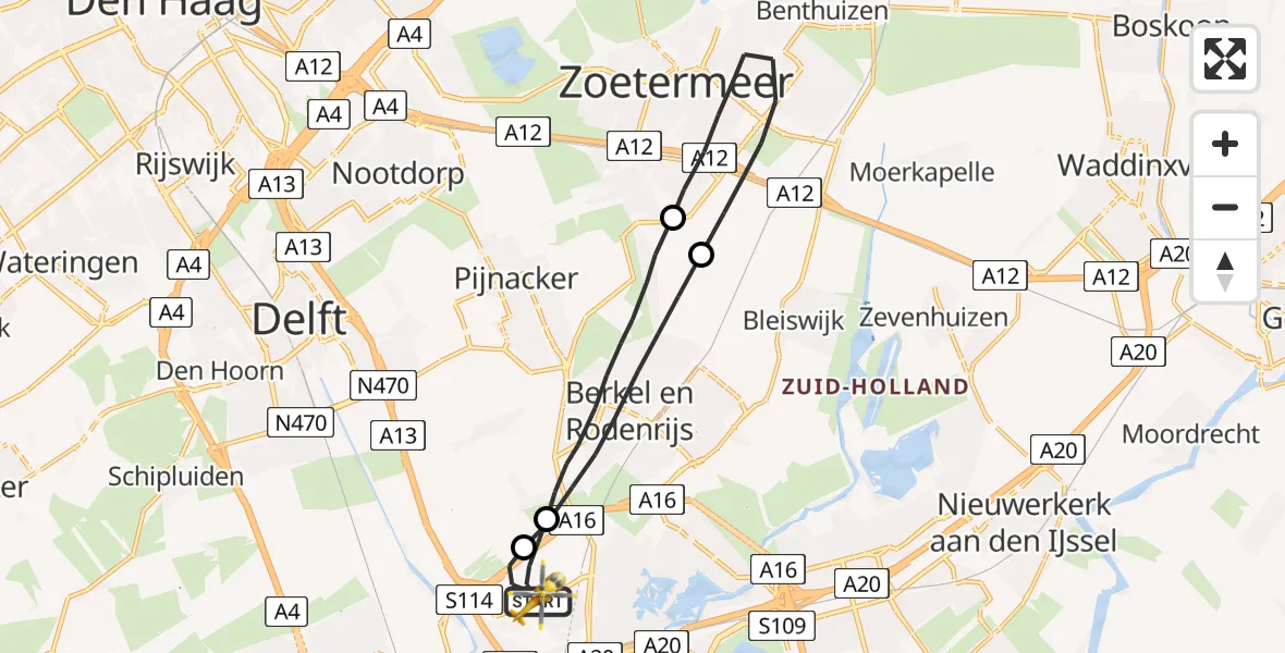 Vluchtroute Traumahelikopter Rotterdam The Hague Airport - Rotterdam The Hague Airport, 31 mei 2023, 06:08