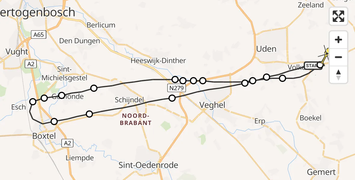 Routekaart van de vlucht: Lifeliner 3 naar Vliegbasis Volkel