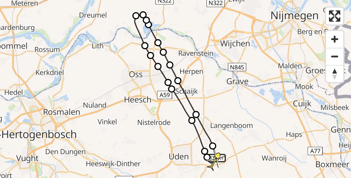 Routekaart van de vlucht: Lifeliner 3 naar Vliegbasis Volkel