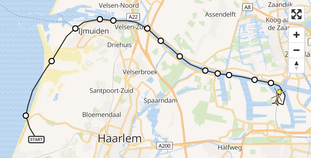 Routekaart van de vlucht: Lifeliner 1 naar Amsterdam Heliport