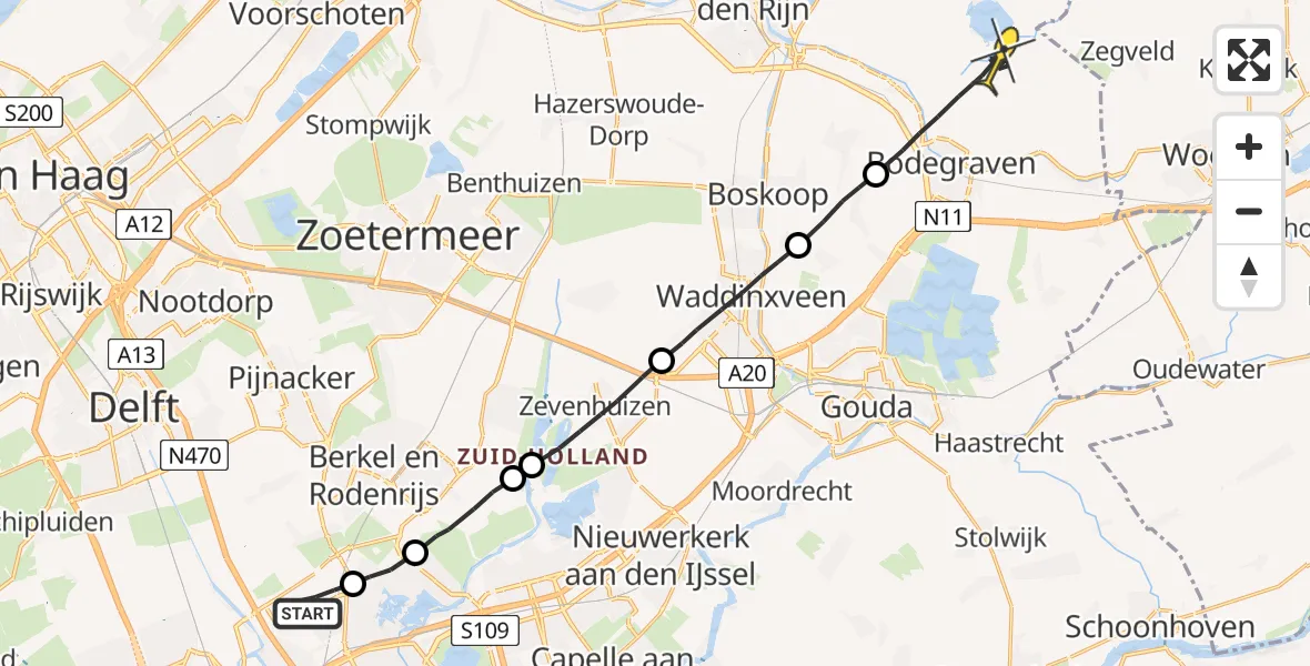 Routekaart van de vlucht: Lifeliner 2 naar Bodegraven