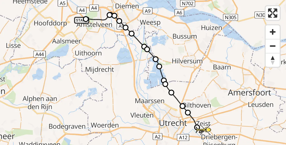 Routekaart van de vlucht: Politiehelikopter naar Zeist