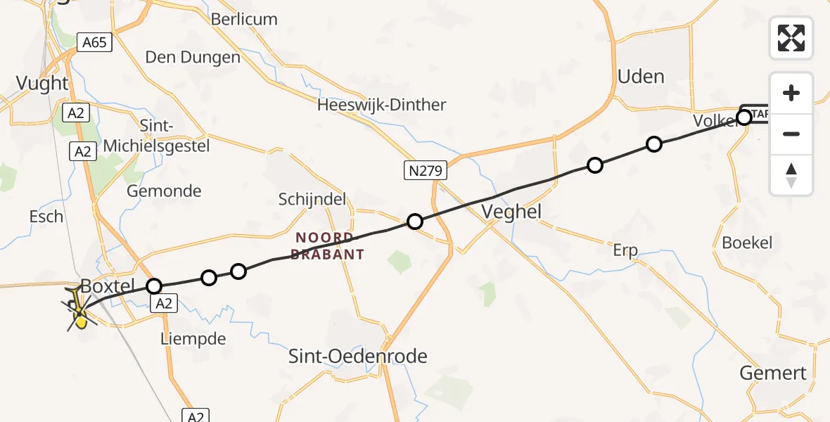 Routekaart van de vlucht: Lifeliner 3 naar Boxtel