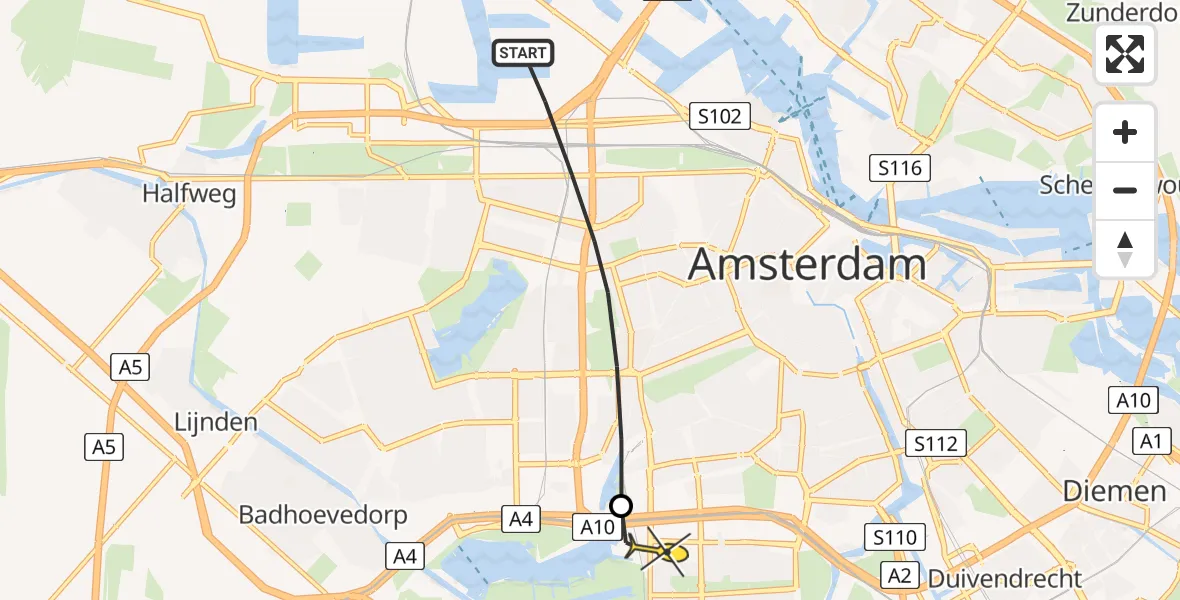 Routekaart van de vlucht: Lifeliner 1 naar VU Medisch Centrum Amsterdam