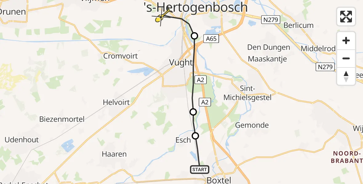 Routekaart van de vlucht: Lifeliner 3 naar 's-Hertogenbosch