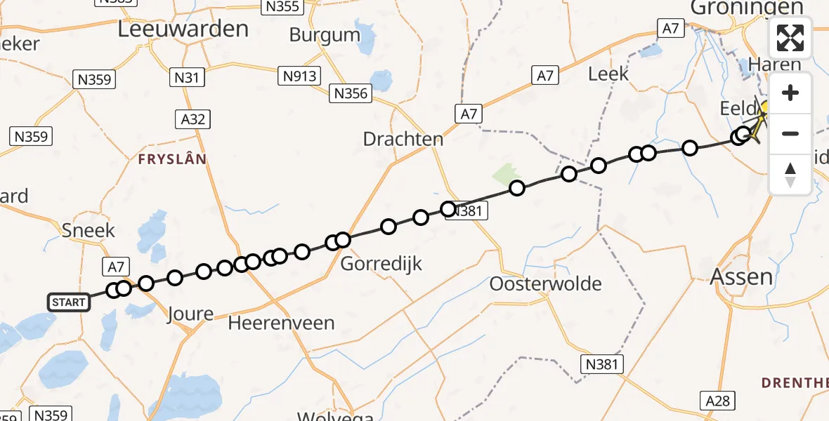 Routekaart van de vlucht: Lifeliner 4 naar Groningen Airport Eelde