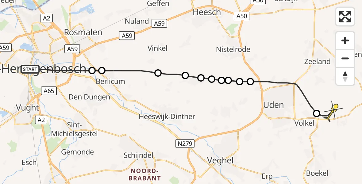 Routekaart van de vlucht: Lifeliner 3 naar Vliegbasis Volkel