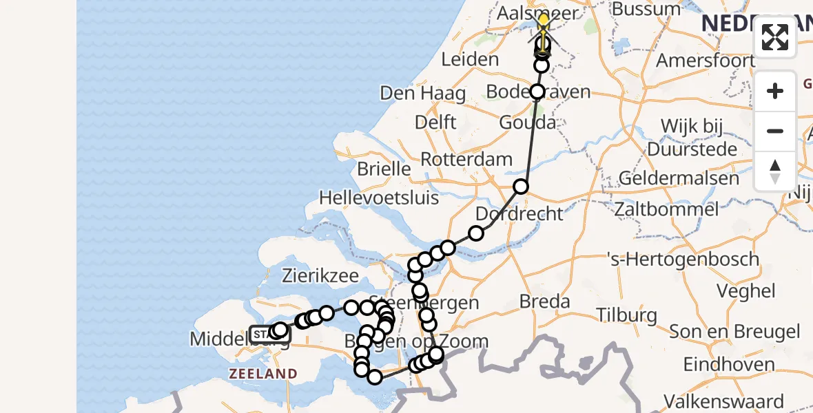 Routekaart van de vlucht: Politiehelikopter naar Nieuwveen