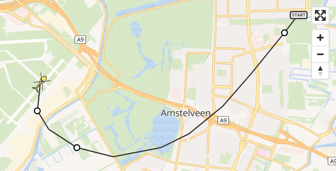 Vluchtroute Politiehelikopter van Amsterdam naar Schiphol