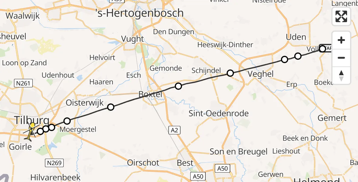 Routekaart van de vlucht: Lifeliner 3 naar Tilburg