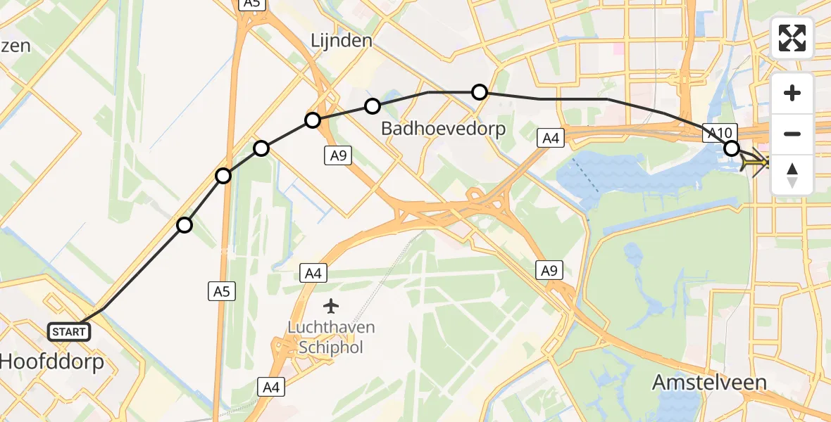 Routekaart van de vlucht: Lifeliner 1 naar VU Medisch Centrum Amsterdam