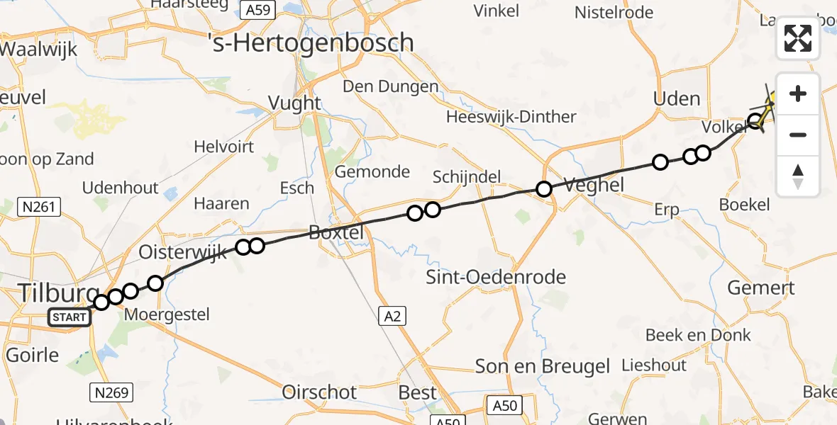 Routekaart van de vlucht: Lifeliner 3 naar Vliegbasis Volkel