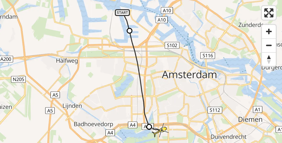 Routekaart van de vlucht: Lifeliner 1 naar VU Medisch Centrum Amsterdam