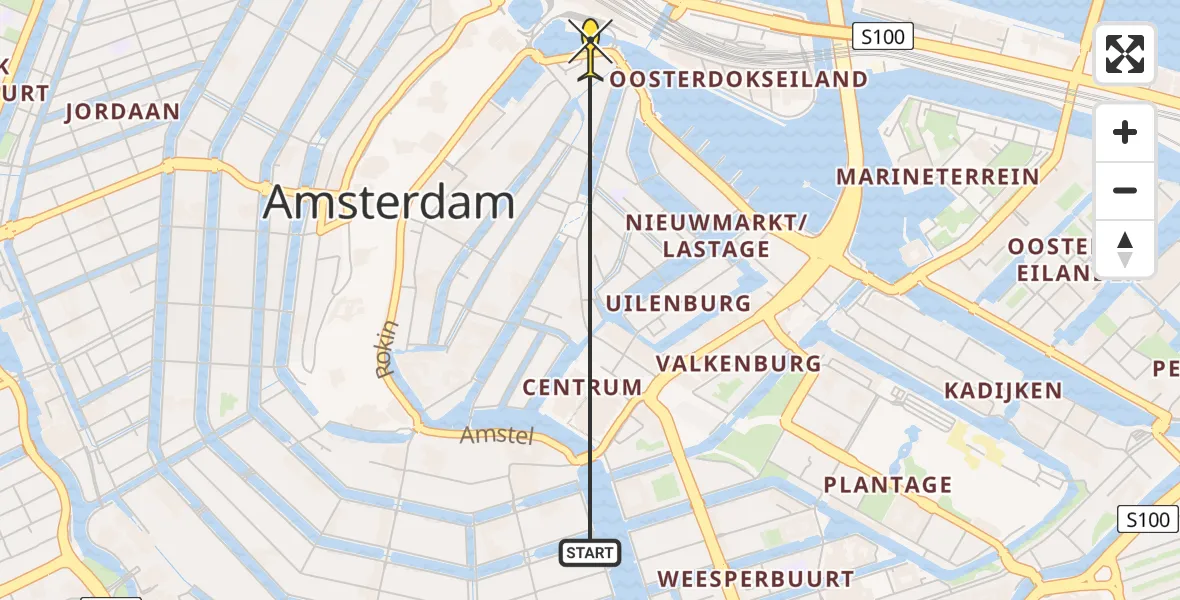 Vluchtroute Politiehelikopter van Amsterdam naar Amsterdam