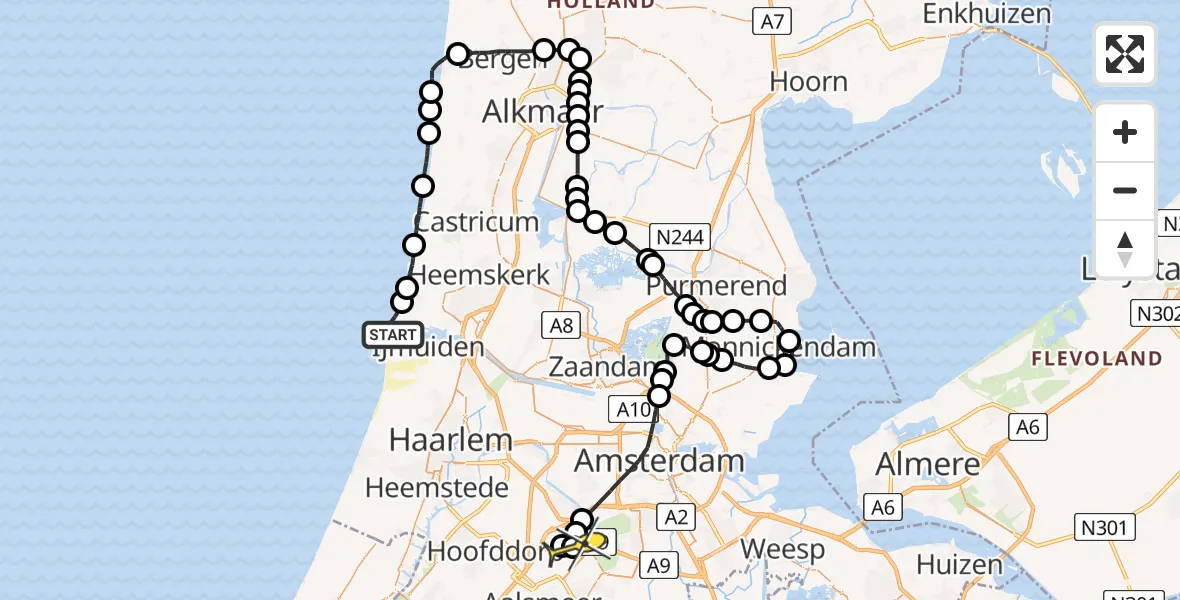 Routekaart van de vlucht: Politieheli naar Schiphol