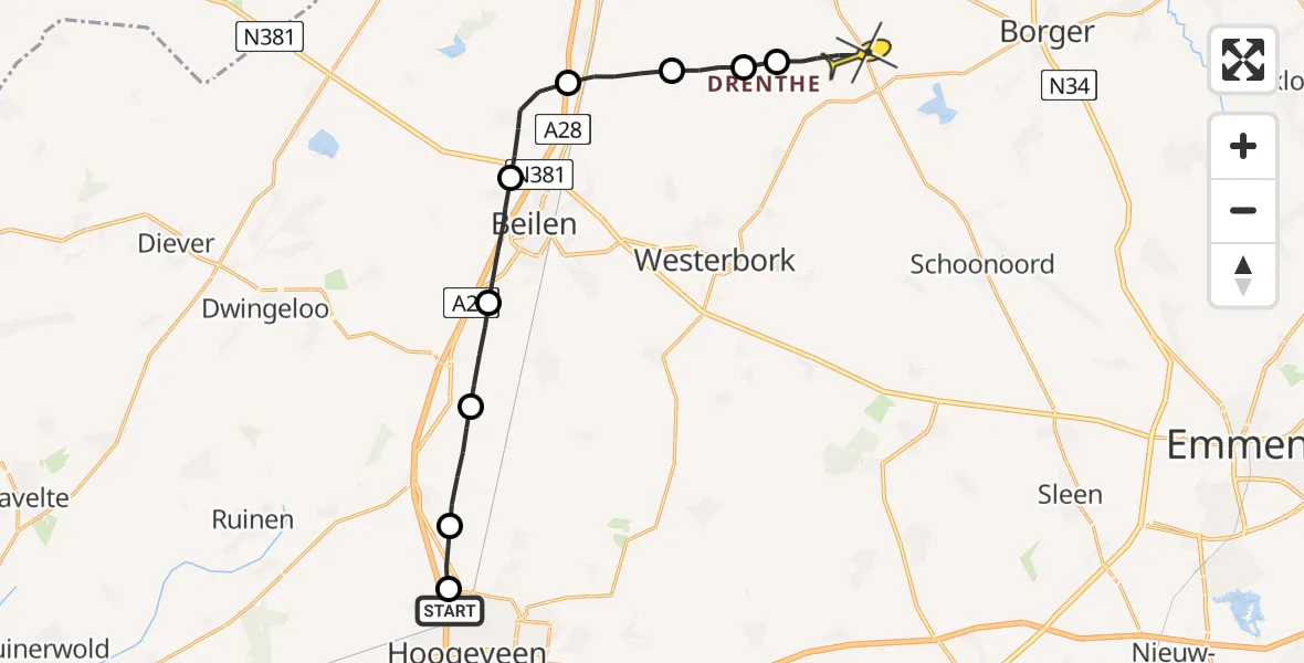 Routekaart van de vlucht: Lifeliner 4 naar Grolloo