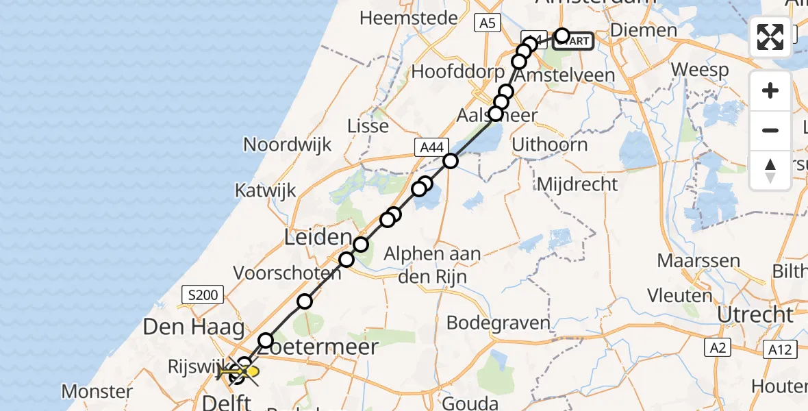 Routekaart van de vlucht: Lifeliner 1 naar Nootdorp
