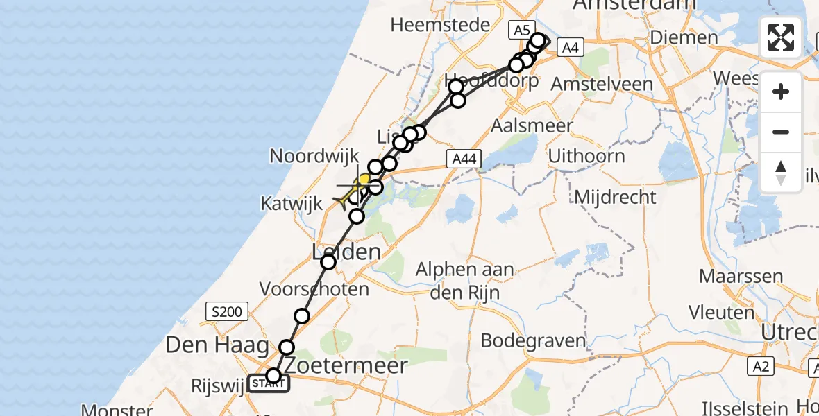 Routekaart van de vlucht: Lifeliner 1 naar Sassenheim