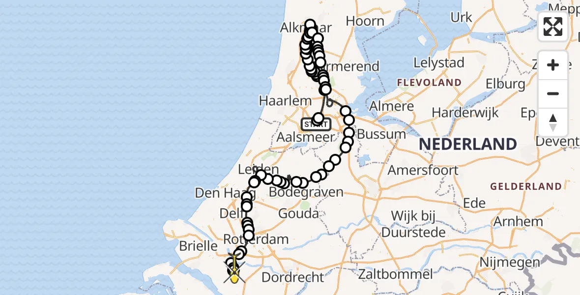 Routekaart van de vlucht: Politieheli naar Hekelingen