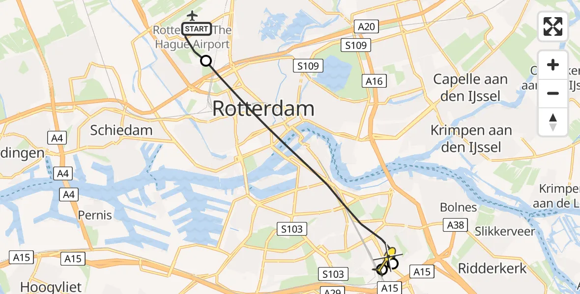 Routekaart van de vlucht: Lifeliner 2 naar Rotterdam