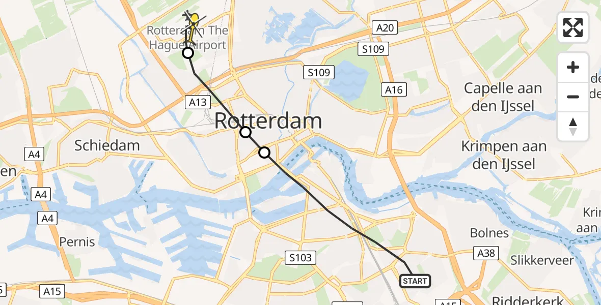 Routekaart van de vlucht: Lifeliner 2 naar Rotterdam The Hague Airport