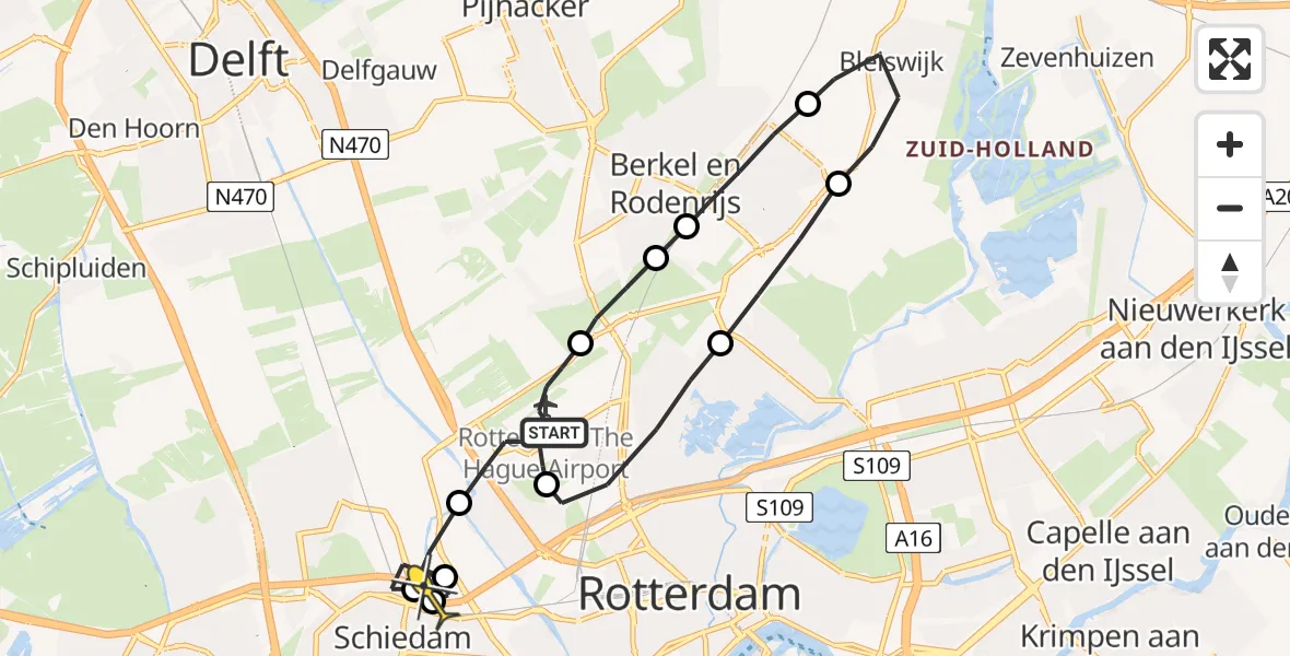 Routekaart van de vlucht: Lifeliner 2 naar Schiedam