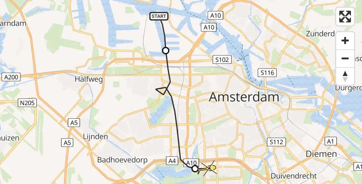 Routekaart van de vlucht: Lifeliner 1 naar VU Medisch Centrum Amsterdam