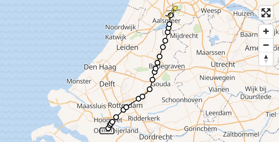 Routekaart van de vlucht: Politiehelikopter naar Schiphol