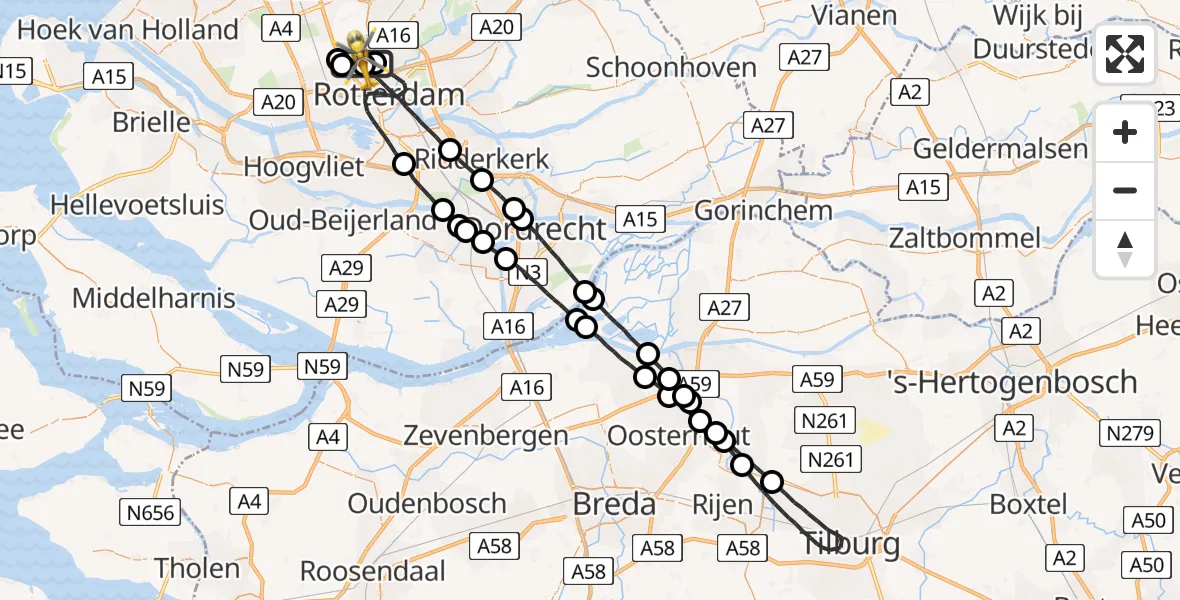 Vluchtroute Traumahelikopter Rotterdam The Hague Airport - Rotterdam The Hague Airport, 31 mei 2023, 20:47