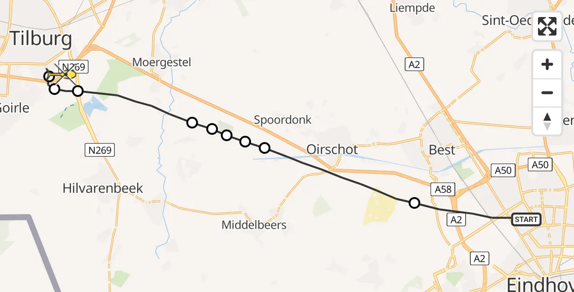 Routekaart van de vlucht: Lifeliner 3 naar Tilburg