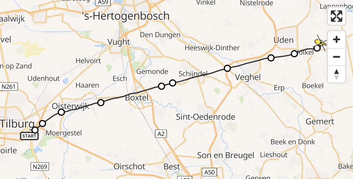 Routekaart van de vlucht: Lifeliner 3 naar Vliegbasis Volkel