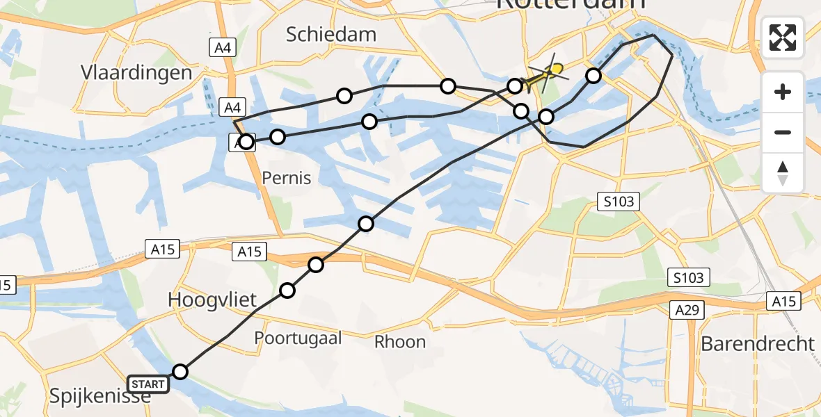 Routekaart van de vlucht: Lifeliner 2 naar Erasmus MC