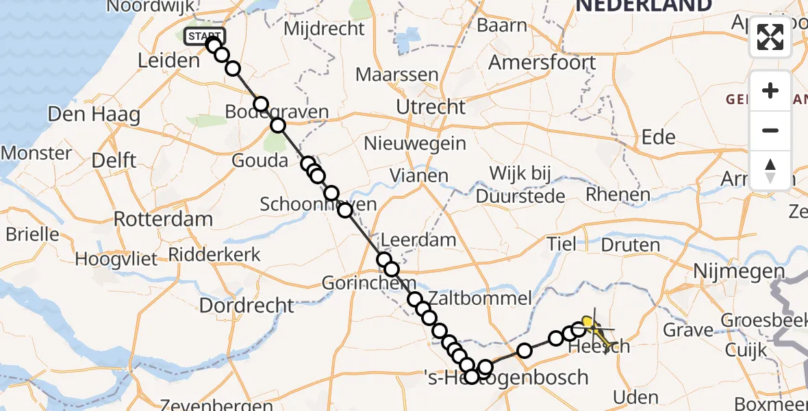 Routekaart van de vlucht: Politieheli naar Oss